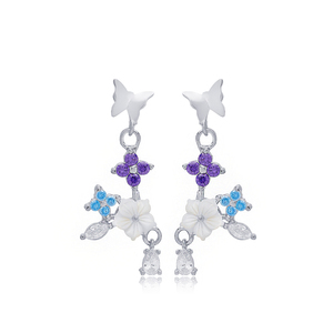 Pendientes Largos con Diseño de Mariposas y Flores de Verano Coloridas, Joyería de Plata de Ley 925 al por Mayor - Product Image 5