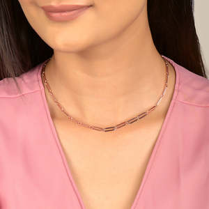 Collar de Cadena de Eslabones Alargados en Oro Rosa de 14K, Hecho de Plata de Ley 925, Unisex, Geométrico, para Regalo - Product Image 2
