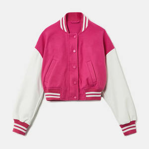 Chaqueta universitaria corta de moda con mangas de cuero, chaqueta universitaria corta personalizada para mujer para uso casual - Product Image 1