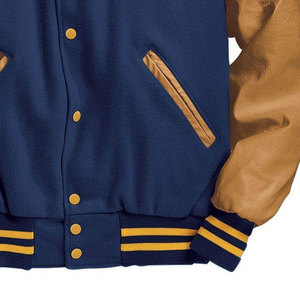 Veste universitaire bleu marine pour homme avec manches en cuir marron classique Letterman Baseball Bomber Jacket Casual College Outerwear - Product Image 6