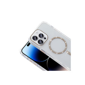Coque en silicone compatible MagSafe pour iPhone 14 Pro Max, design luxueux plaqué or avec strass, protection antichoc pour l'arrière - Product Image 6
