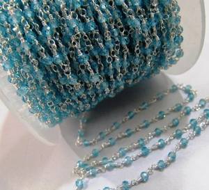 Cadena De Rosario de Topacio azul cielo con cuentas facetadas Rondelle 3mm Zirconia cúbica Piedra preciosa y tamaño de cristal de plata esterlina - Product Image 1