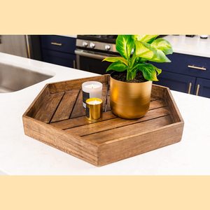 Bandeja de madera rústica decorativa geométrica hexagonal de alta calidad, bandeja de servicio de diseño Vintage, platos de centro de mesa para bebidas - Product Image 5