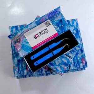 Pince à cils GETUP BROSONS, revêtement en poudre bleue, courbée à 90 degrés, précision, acier inoxydable, antistatique, prise en main parfaite, 10 mm - Product Image 6