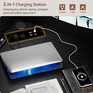 Escritorio de Computadora Esquinero Negro Moderno con Luces LED, Escritorio para Juegos <span class=keywords><strong>en</strong></span> Forma de L con Estantes de Almacenamiento y Panel Perforado para Espacios <span class=keywords><strong>Pequeños</strong></span> y Oficina <span class=keywords><strong>en</strong></span> Casa - Product Image 5