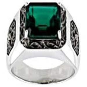 Vente en gros de bagues de fiançailles pour hommes, faites à la main, en émeraude rhodiée sur pierre principale en argent sterling, moissanite - Product Image 1