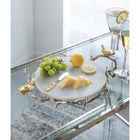 Plateau de service en aluminium décoratif avec poignée en forme d'oiseau argenté, artisanat moderne de qualité supérieure, modèle JN CRAFTS
