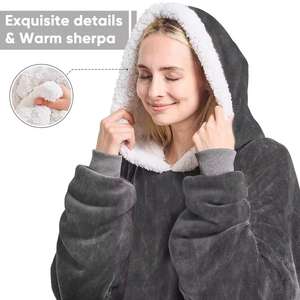 Sweat à capuche en flanelle tissée pour femmes et hommes, surdimensionné, chaud, portable, avec manches et poche - Product Image 3