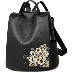 Mochila de cuero de cabra estilo lujo con bordado para mujer, tacto suave, para viaje, informal, de oficina. - Product Image 2