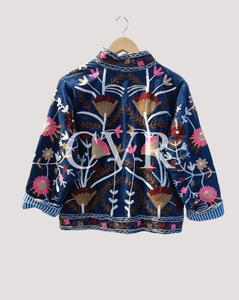 Hand Embroidered Floral Cotton Coat Mandarin Collar Three Quarter Sleeve Bohemian Women's Casual Autumn Outerwear - Product Image 2