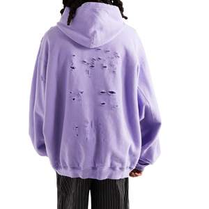 Sudadera con capucha morada desgastada para hombre, ropa de calle de gran tamaño, Jersey rasgado Vintage, Sudadera con capucha de lana, Top de moda informal a la moda - Product Image 4