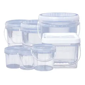 Cubo de plástico PP de grado alimenticio con tapas, embalaje transparente, cuadrado, personalizado, 5l
