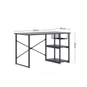 Bureau de jeu noir avec étagères de rangement, structure métallique, table de travail pour la maison ou le bureau - Product Image 5