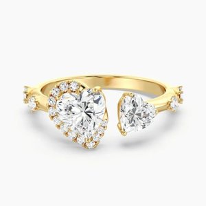 Double Heart <b>Open</b> Cuff Engagement <b>Ring</b> - Product Image 1