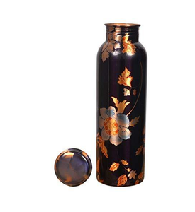 Bouteille d'eau en cuivre Bouteille d'eau de YOGA en cuivre pour les prestations de santé Bouteille imprimée en émail blanc personnalisée anti-fuite - Product Image 1