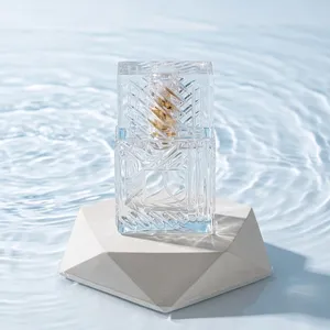 Exquisito Frasco <span class=keywords><strong>de</strong></span> Perfume <span class=keywords><strong>de</strong></span> 50 ml con Diseño <span class=keywords><strong>de</strong></span> Ondas <span class=keywords><strong>de</strong></span> Agua, Se Puede Etiquetar, Botellas <span class=keywords><strong>de</strong></span> Vidrio para Perfume - Product Image 1