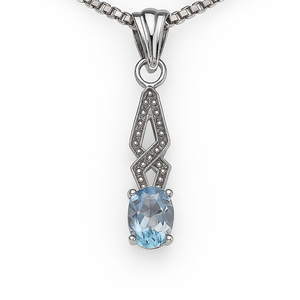 Handmade Minimalist Women's Fine Pendant <b>Necklace</b> <b>Blue</b> <b>Topaz</b> Oval Cut Rhodium Plated Sterling Silver Charm Everyday Wear 1.50g - Product Image 2