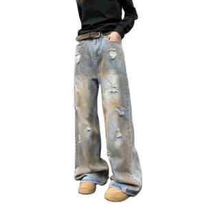 Pantalones Vaqueros Desgastados y Deslavados Estilo Americano para Hombre y Mujer, Corte Retro y Holgado con Estilo Desértico - Product Image 3