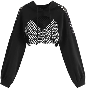 เสื้อฮู้ดครอปแขนยาวผ้าฝ้าย 100% ซับในอย่างดี แห้งเร็ว ระบายอากาศได้ดี เป็นมิตรต่อสิ่งแวดล้อม รุ่นใหม่ล่าสุดสำหรับผู้หญิง แต่งผ้าขนแกะตัดกัน เหมาะสำหรับฤดูหนาว - Product Image 1