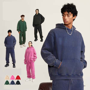 2026 Man 2 Piece Wholesale Unisex Acid Wash Casual <b>Full</b> <b>Zip</b> <b>up</b> <b>Hoodie</b> Jogger Pants Streetwear Family Jogger Sets - Product Image 1