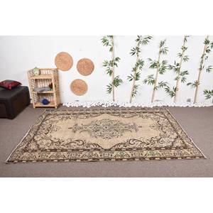 Alfombra turca vintage clásica, beige, marrón, 5,2x8,1 pies, área grande de lana con respaldo de látex, patrón de retazos para pasillo de dormitorio - Product Image 1