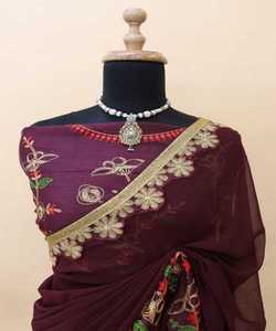 Saree en soie avec chemisier Surat de créateur Matériel Sari indien Bollywood avec chemisier Grossiste Vêtement Saree de couleur noire - Product Image 5