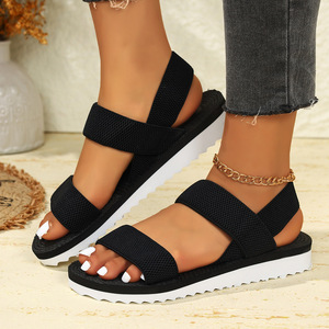 Sandalias de Plataforma para Mujer, con Doble Correa, Punta Abierta, Casuales de Verano, para Exteriores, Parte Superior de Cuero Genuino, Antideslizantes - Product Image 1