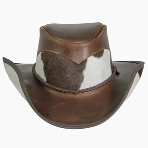 Sombrero de vaquero de cuero para hombre con acentos de pantorrilla Piel de vaca parcheada Nuevos sombreros de moda - Product Image 3