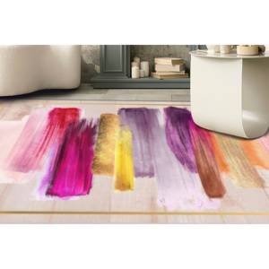 Tapis à motifs abstraits : rose, accent doré, décoration moderne, tapis imprimé, tapis fin non tissé - Product Image 4