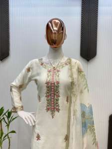 Diseñador indio pakistaní elegante Chinon Plazzo Kurti Set con Organza impresa Duppta para fiesta étnica Diwali Eid Festival Wear - Product Image 2