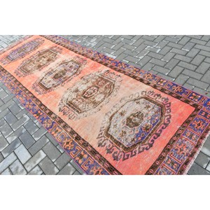 4x11.3 ft Turkish Rug, Rug, <b>Red</b> Ikat Rug <b>Wool</b> - Product Image 4