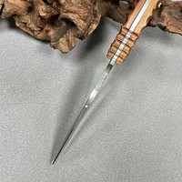 Couteau tactique à lame fixe Full Tang 5Cr13MoV, épaisseur 5,5 mm, couteau de chasse et de camping avec manche en bois texturé et étui en cuir
