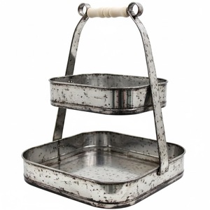 ถาดเหล็กทรงสี่เหลี่ยม 2 ชั้น ดีไซน์ใหม่ล่าสุด สีเงินโบราณ พร้อมหูจับ สำหรับตกแต่งงานปาร์ตี้และงานอีเว้นท์ เป็นมิตรกับสิ่งแวดล้อม ลดราคา - Product Image 1