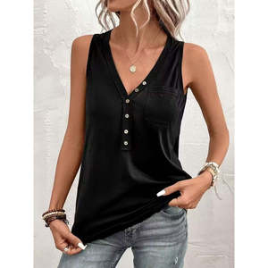 Women'<b>s</b> Strappy Front Buttoned Viscose <b>Blouse</b>, 36385 - Black - Product Image 4