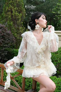 Coshe floryn ชุดเดรสหรูหราสำหรับผู้หญิงชุดเดรสผ้าชีฟองแขนพองสำหรับโอกาสพิเศษสไตล์ออกเดทชุดออกงานลำลองหรูหราสำหรับผู้หญิง - Product Image 3