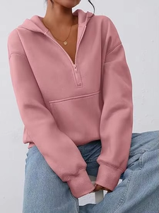 เสื้อสเวตเตอร์มีฮู้ดสำหรับผู้หญิงเสื้อสเวตเตอร์โอเวอร์ไซส์แบบรูดซิปผ่า1/4 - Product Image 3