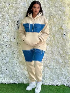 Conjunto Deportivo Unisex de Talla Grande con Capucha para Fiestas, Chándal de 2 Piezas, Invierno, Nuevo Estilo, Manga Larga, Lavado Ácido, Estampado Denim - Product Image 2