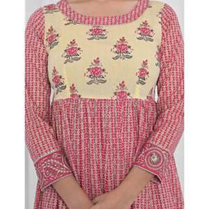Pink Block Printed Long Cotton Anarkali Dress with Breathable Long Sleeves - Product Image 2