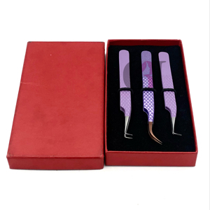 ที่ต่อขนตาปลอมปลายโค้งสีโรสโกลด์เคลือบผงสีม่วงอ่อน90องศาอุปกรณ์เสริมความงามทำจากสแตนเลส - Product Image 1