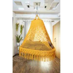 Fauteuil suspendu en macramé jaune fait main, magnifique hamac suspendu pour une utilisation en intérieur et en extérieur, pour le salon, la cour, les meubles de jardin - Product Image 2