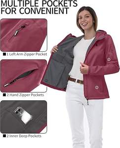 Chaqueta Softshell personalizada de primera calidad para mujer con capucha, forro polar, cálida, ligera, impermeable, cortavientos aislado - Product Image 4