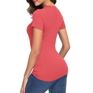 T-shirt à manches courtes ajusté pour femmes personnalisé 95% Viscose 5% Spandex Crewneck Basic Tee Tops Plus Size Stretchy Blank Canvas - Product Image 6
