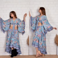 Megh Craft Mode d'été Boho Western Maxi Dress Moda Robe bohème longueur au sol à motif floral européen exportée de l'Inde