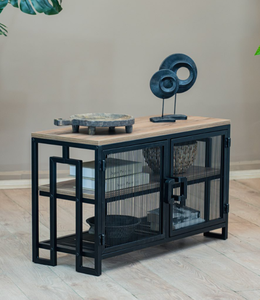 Mesa Consola de Malla Metálica Industrial con Tapa de Madera y Gabinete de Almacenamiento, Mueble Moderno para Sala de Estar, Aparador de Entrada - Product Image 3
