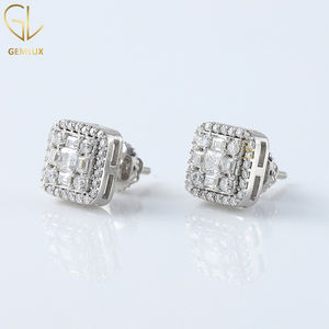 Vente chaude Iced Out Princess Cut Moissanite Diamond Stud Ring, Boucles d'oreilles Moissanite carrées coupe fantaisie, Boucles d'oreilles en or massif 14K - Product Image 3