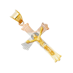 Personnalisé 14K Trois Tons Or 18K Plaqué Crucifix Jésus Croix Timbre Conception Unique Étanche Pendentif En Cristal Enfants Chrétiens - Product Image 2