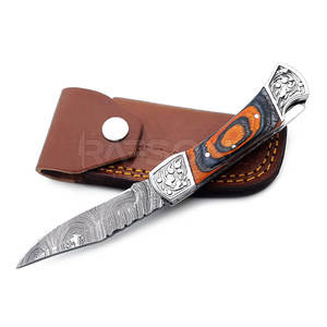 Venta caliente profesional Damasco plegable cuchillo de caza de alta resistencia DIY mango de madera personalizable soporte OEM - Product Image 2