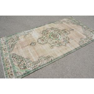 <b>Traditional</b> Beige Green 4.3 X 8.5 ft Woolen <b>Living</b> <b>Room</b> Carpet Classic Aubusson Patchwork Latex Vintage Turkish <b>Rug</b> <b>for</b> Hallway - Product Image 4