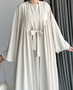 USA Elegant Double Abaya for Women <b>Modest</b> Islamic Clothing Front Open Belt Ball Gown Silhouette Embossed for <b>Party</b> Wedding - Product Image 4