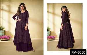 Costume de créateur indien ethnique en Georgette Salwar Kameez Broderie lourde Travail Nouveau vêtement de fête pour femme Ensemble fantaisie Dupatta - Product Image 3